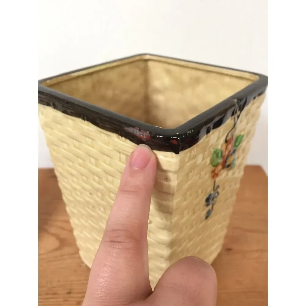 Vtg Hotta Yu Shoten Japanese Basketweave Majolica Blossom Flour Kitchen Canister